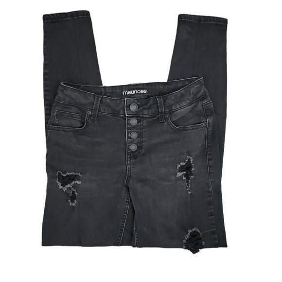 Maurices Distressed Button Fly Skinny Black Denim - Picture 2 of 11